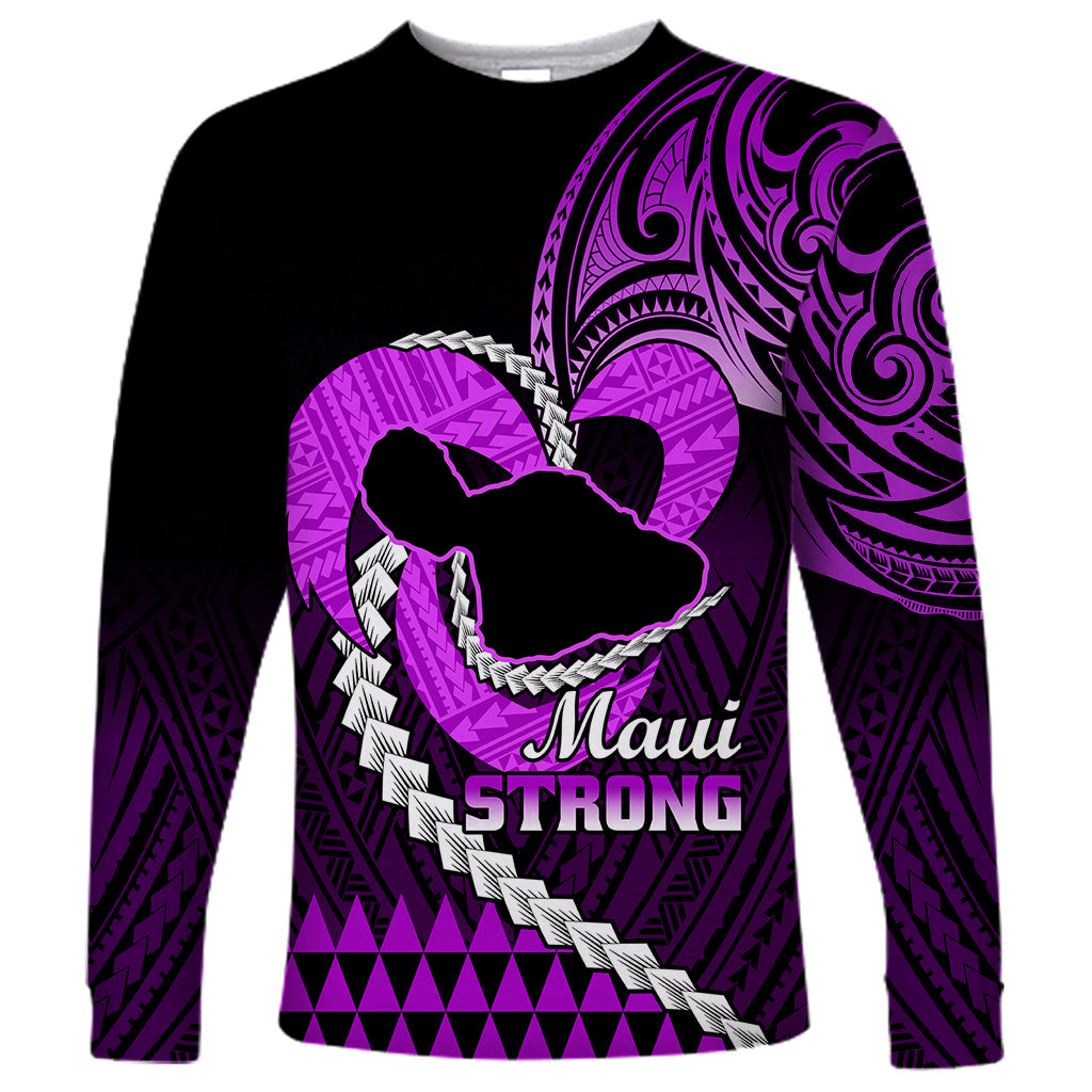 Personalised Hawaii Long Sleeve Shirt Maui Be Strong Kakau Purple Version LT01 Unisex Purple - Polynesian Pride