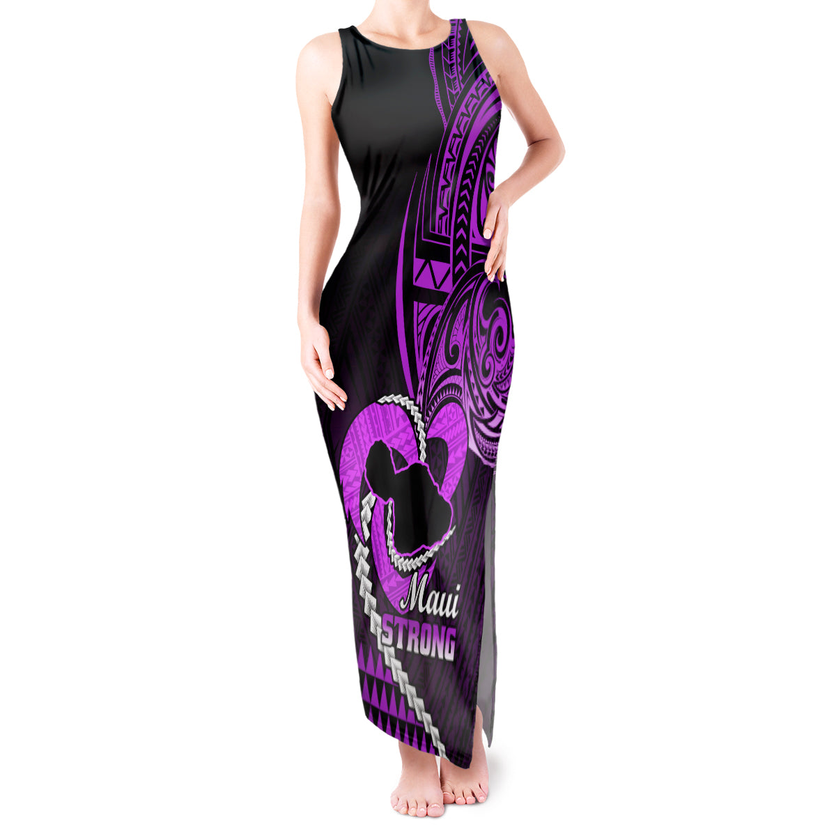 Personalised Hawaii Tank Maxi Dress Maui Be Strong Kakau Purple Version LT01 Women Purple - Polynesian Pride