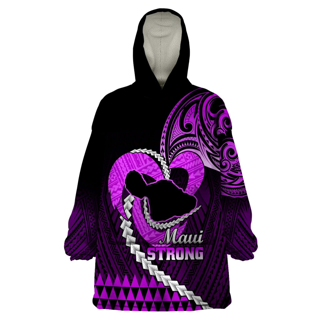 Personalised Hawaii Wearable Blanket Hoodie Maui Be Strong Kakau Purple Version LT01 One Size Purple - Polynesian Pride