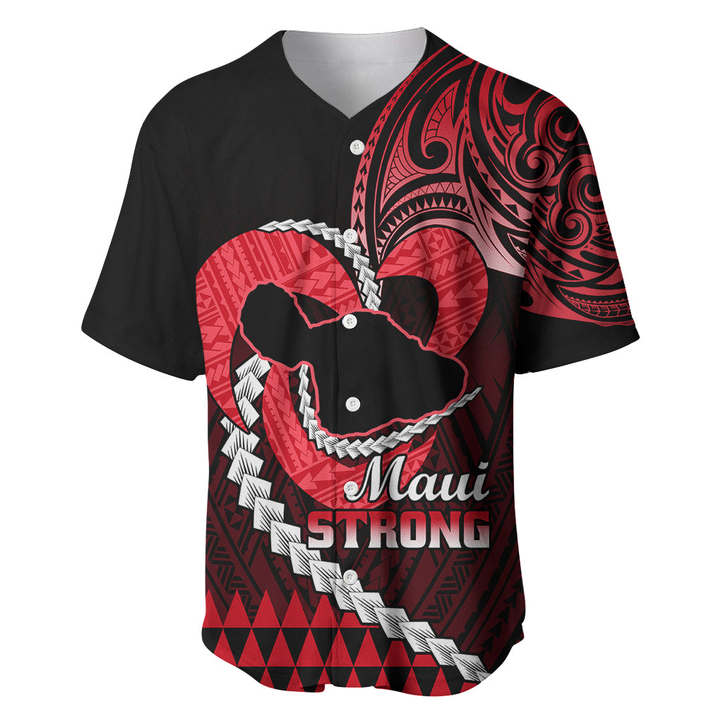 Personalised Hawaii Baseball Jersey Maui Be Strong Kakau Red Version LT01 Red - Polynesian Pride