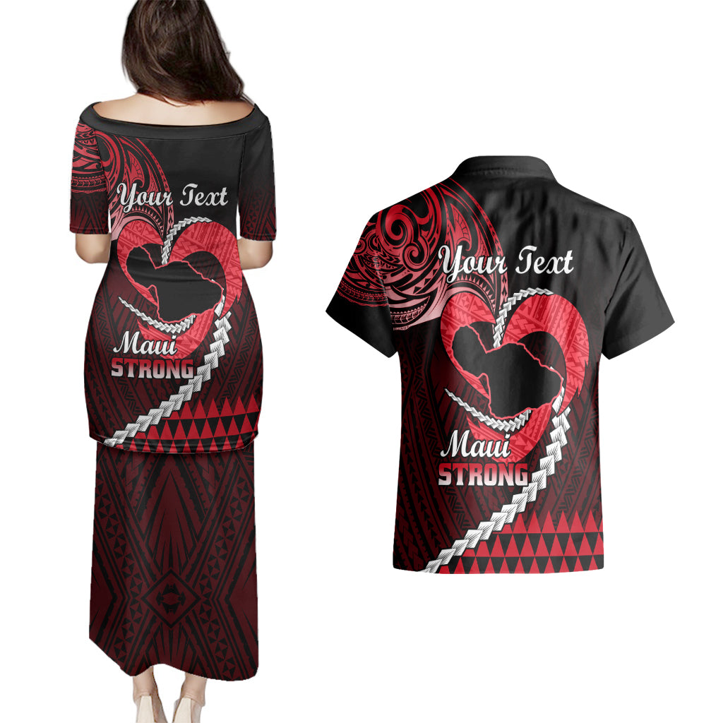 Personalised Hawaii Couples Matching Puletasi Dress and Hawaiian Shirt Maui Be Strong Kakau Red Version LT01 - Polynesian Pride