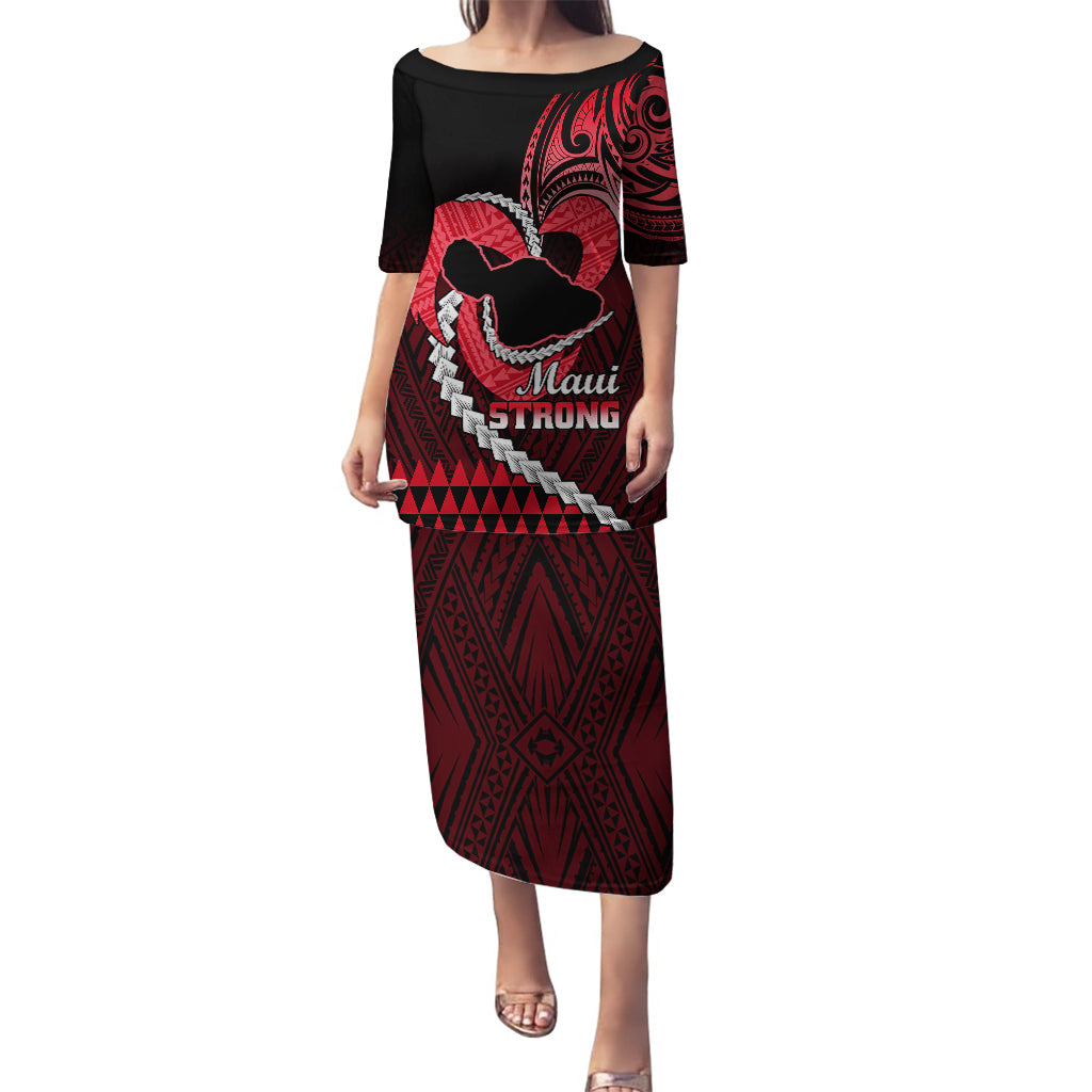 Personalised Hawaii Puletasi Maui Be Strong Kakau Red Version LT01 Long Dress Red - Polynesian Pride