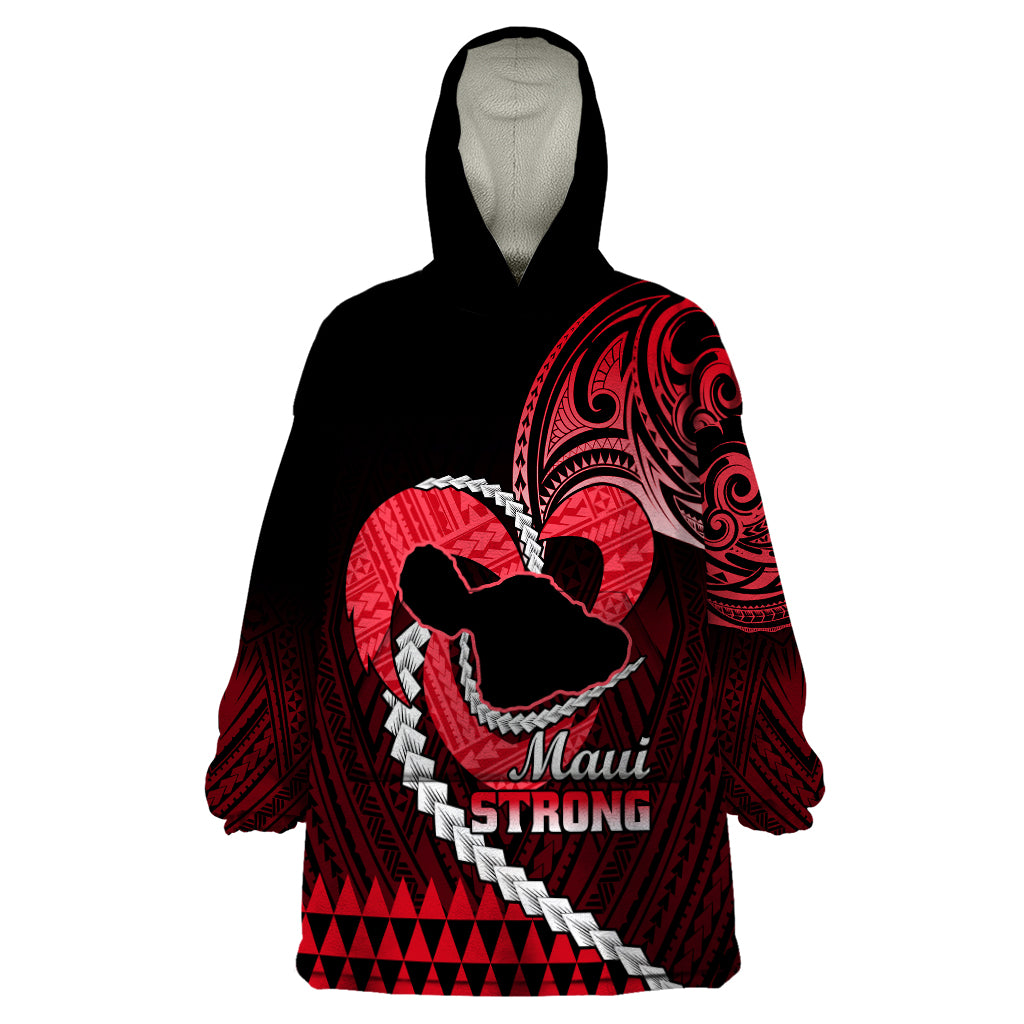 Personalised Hawaii Wearable Blanket Hoodie Maui Be Strong Kakau Red Version LT01 One Size Red - Polynesian Pride