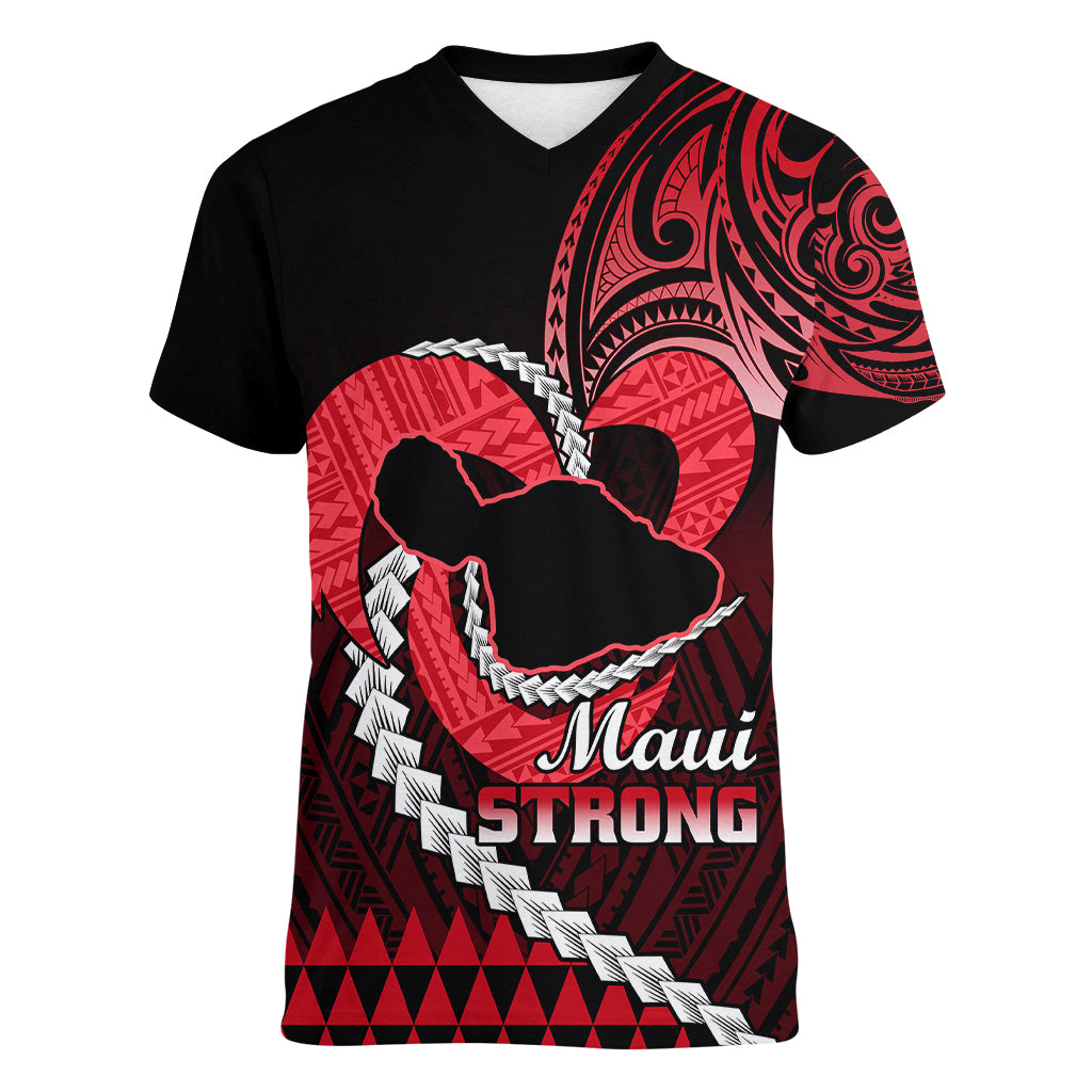 Personalised Hawaii Women V Neck T Shirt Maui Be Strong Kakau Red Version LT01 Female Red - Polynesian Pride