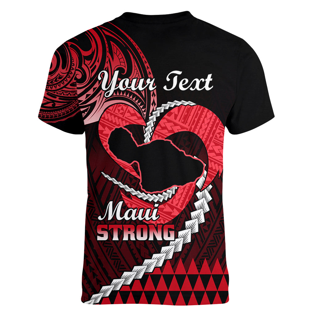 Personalised Hawaii Women V Neck T Shirt Maui Be Strong Kakau Red Version LT01 - Polynesian Pride