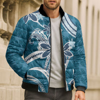 Hawaii Pupuala Plumeria Blue Bomber Puffer Jacket Polynesian Pattern LT01 - Polynesian Pride