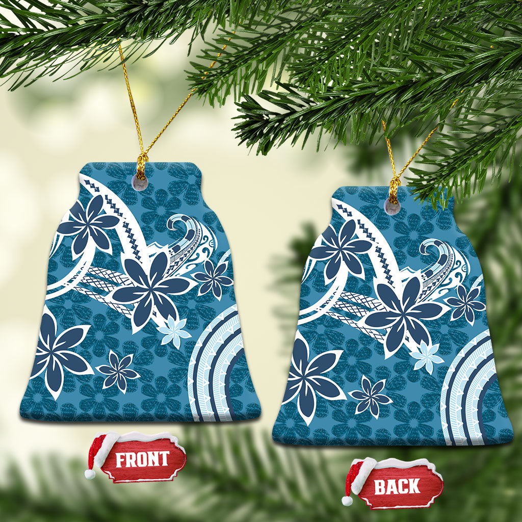 Hawaii Pupuala Plumeria Blue Ceramic Ornament Polynesian Pattern LT01 Bell Flake Blue - Polynesian Pride