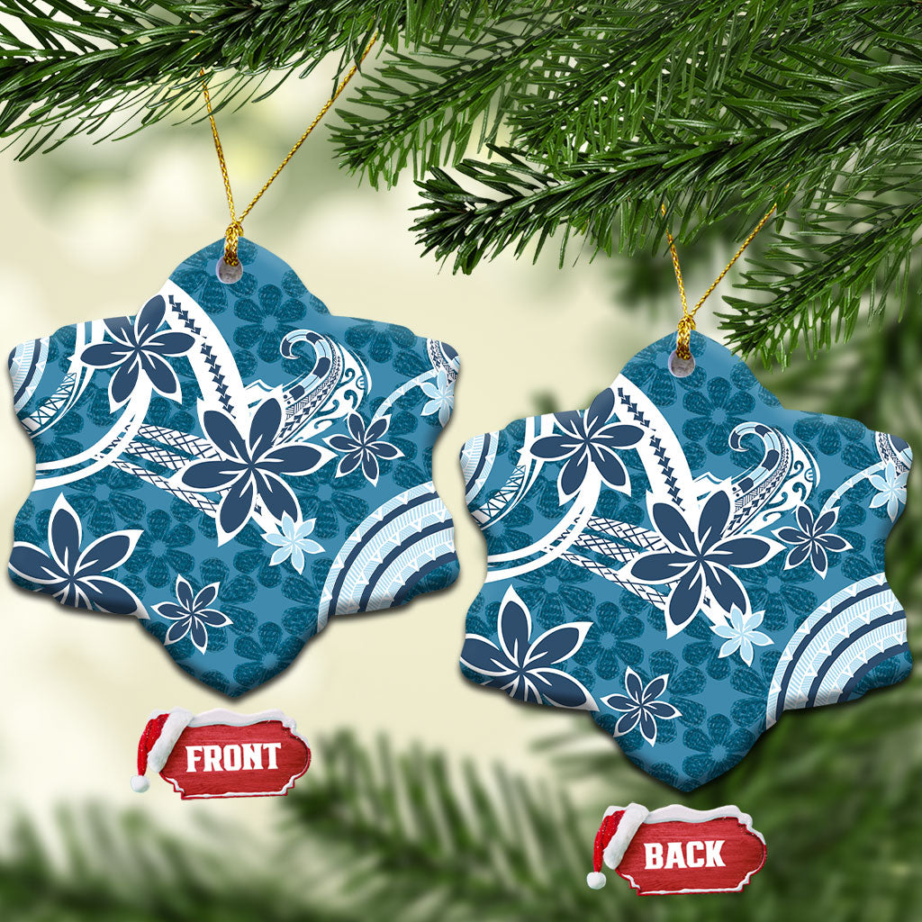 Hawaii Pupuala Plumeria Blue Ceramic Ornament Polynesian Pattern LT01 Snow Flake Blue - Polynesian Pride