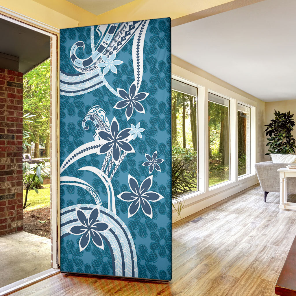 Hawaii Pupuala Plumeria Blue Door Cover Polynesian Pattern LT01 - Polynesian Pride