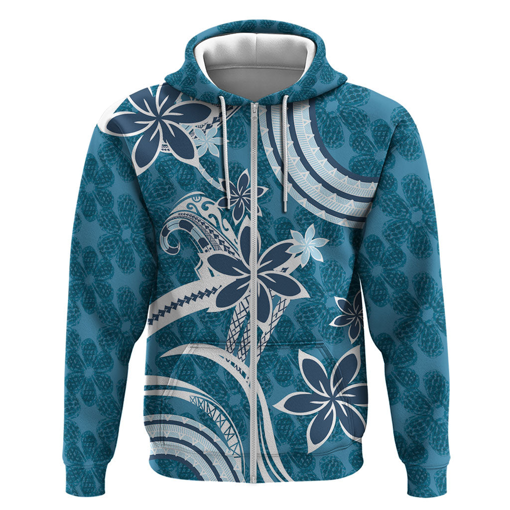 Hawaii Pupuala Plumeria Blue Hoodie Polynesian Pattern LT01 Zip Hoodie Blue - Polynesian Pride