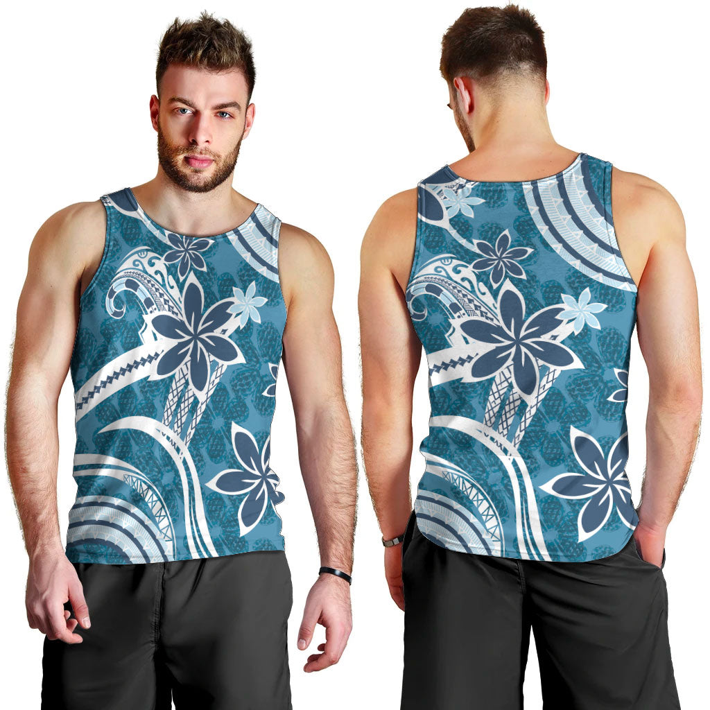 Hawaii Pupuala Plumeria Blue Men Tank Top Polynesian Pattern LT01 - Polynesian Pride