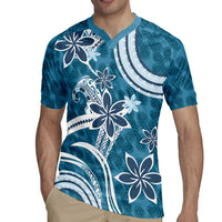 Hawaii Pupuala Plumeria Blue Rugby Jersey Polynesian Pattern LT01 - Polynesian Pride