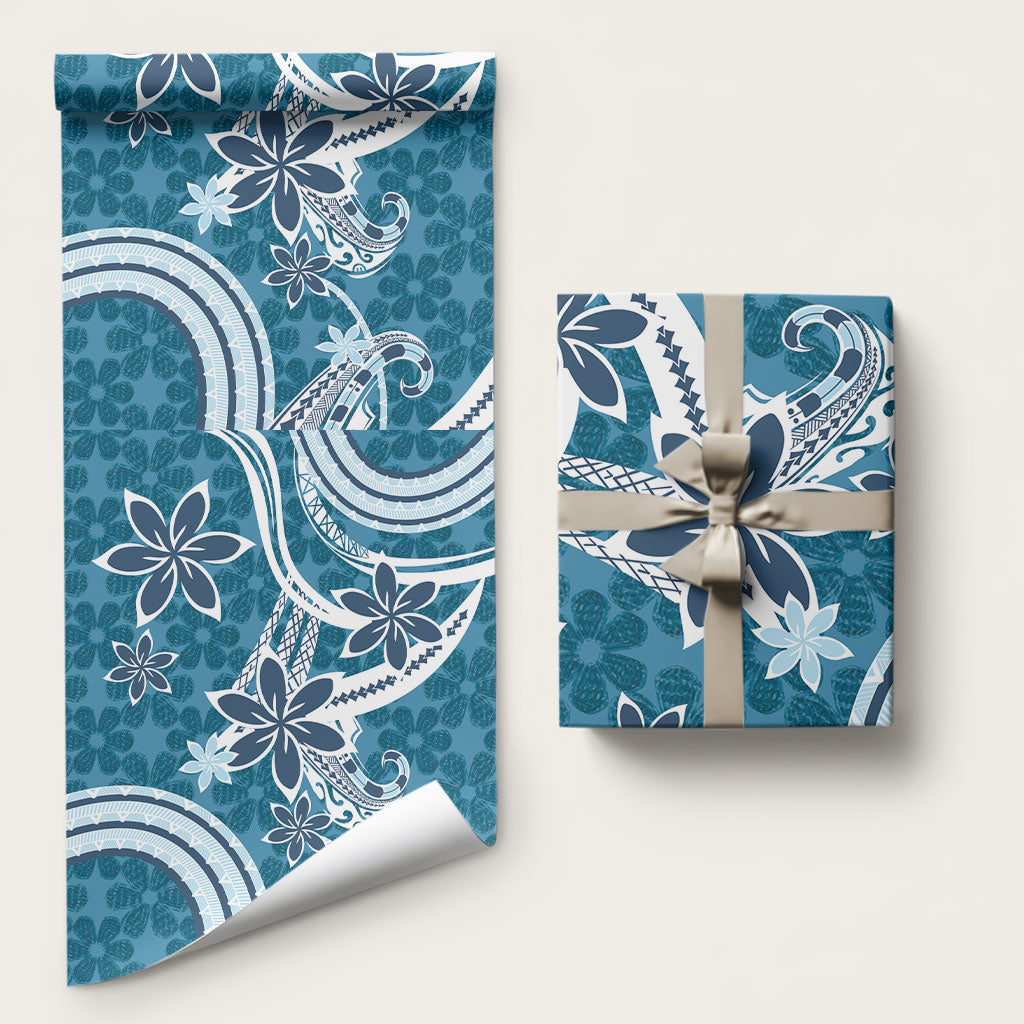 Hawaii Pupuala Plumeria Blue Wrapping Paper Polynesian Pattern
