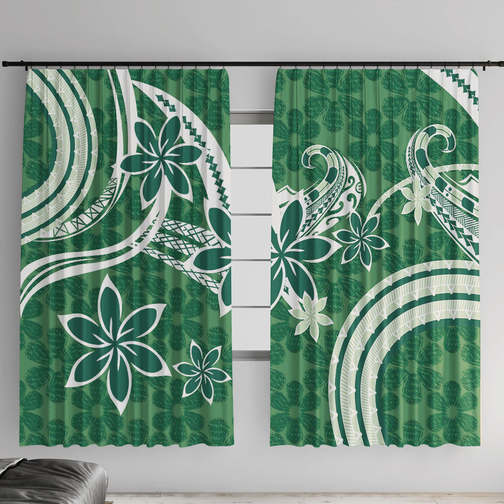 Hawaii Pupuala Plumeria Green Window Curtain Polynesian Pattern LT01 With Hooks Green - Polynesian Pride