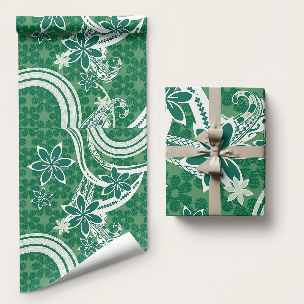 Hawaii Pupuala Plumeria Green Wrapping Paper Polynesian Pattern