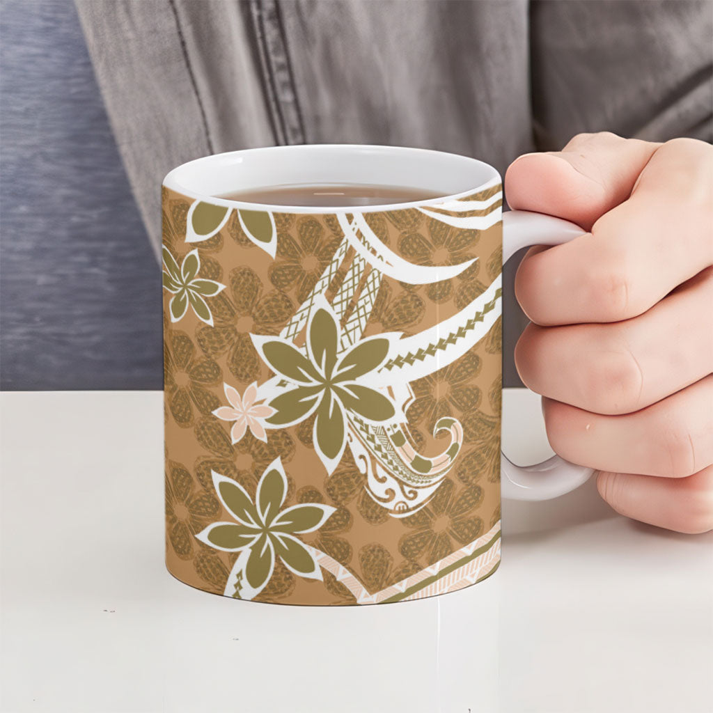 Hawaii Pupuala Plumeria Light Brown Ceramic Mug Polynesian Pattern LT01 - Polynesian Pride