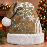 Hawaii Pupuala Plumeria Light Brown Christmas Santa Hat Polynesian Pattern LT01 With Fur Light Brown - Polynesian Pride