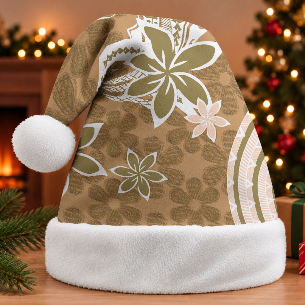 Hawaii Pupuala Plumeria Light Brown Christmas Santa Hat Polynesian Pattern LT01 Without Fur Light Brown - Polynesian Pride