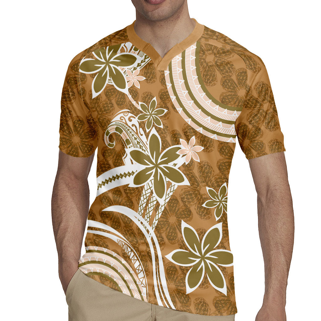 Hawaii Pupuala Plumeria Light Brown Rugby Jersey Polynesian Pattern LT01 - Polynesian Pride