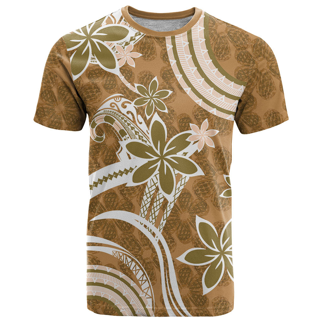 Hawaii Pupuala Plumeria Light Brown T Shirt Polynesian Pattern LT01 Light Brown - Polynesian Pride