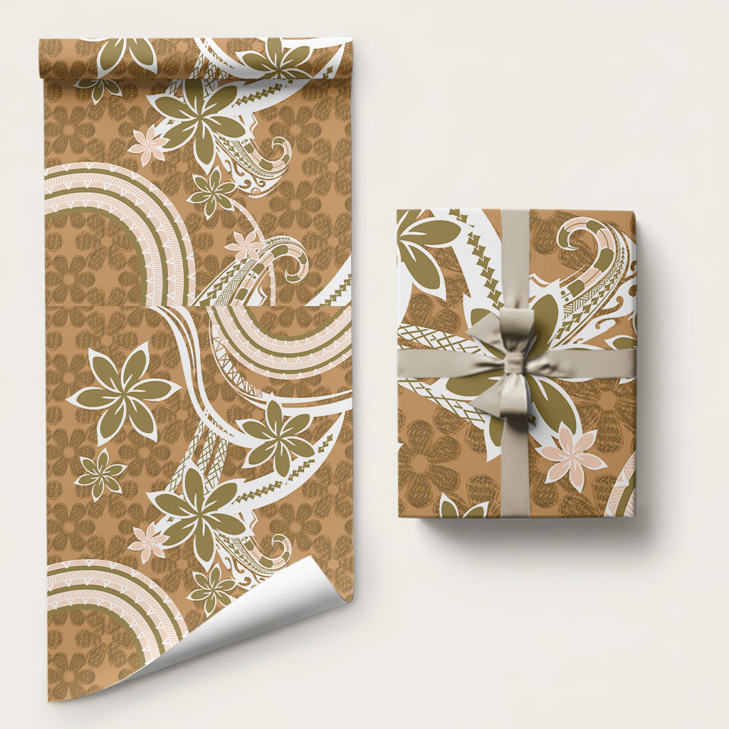 Hawaii Pupuala Plumeria Light Brown Wrapping Paper Polynesian Pattern