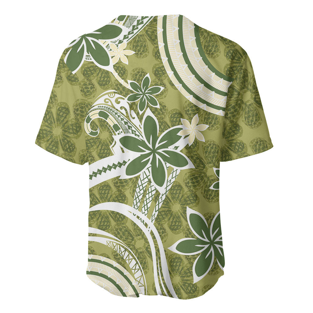Hawaii Pupuala Plumeria Olive Green Baseball Jersey Polynesian Pattern LT01 - Polynesian Pride