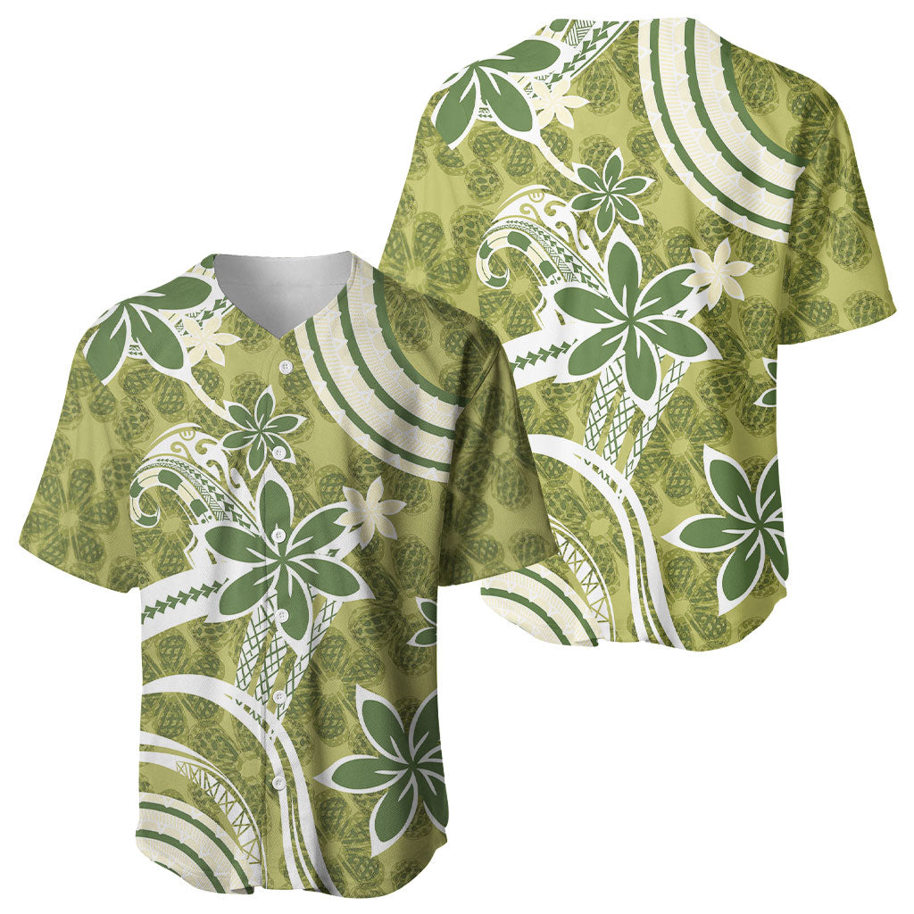 Hawaii Pupuala Plumeria Olive Green Baseball Jersey Polynesian Pattern LT01 - Polynesian Pride
