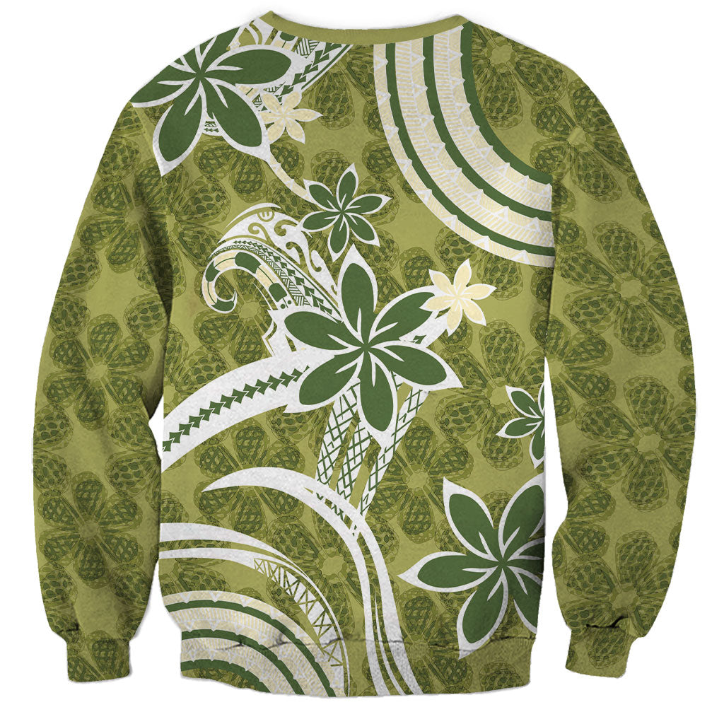Hawaii Pupuala Plumeria Olive Green Sweatshirt Polynesian Pattern LT01 - Polynesian Pride