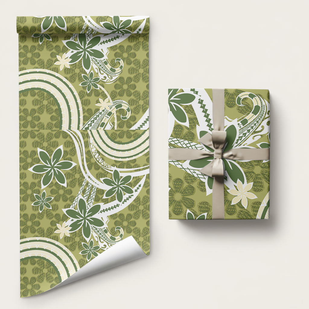 Hawaii Pupuala Plumeria Olive Green Wrapping Paper Polynesian Pattern