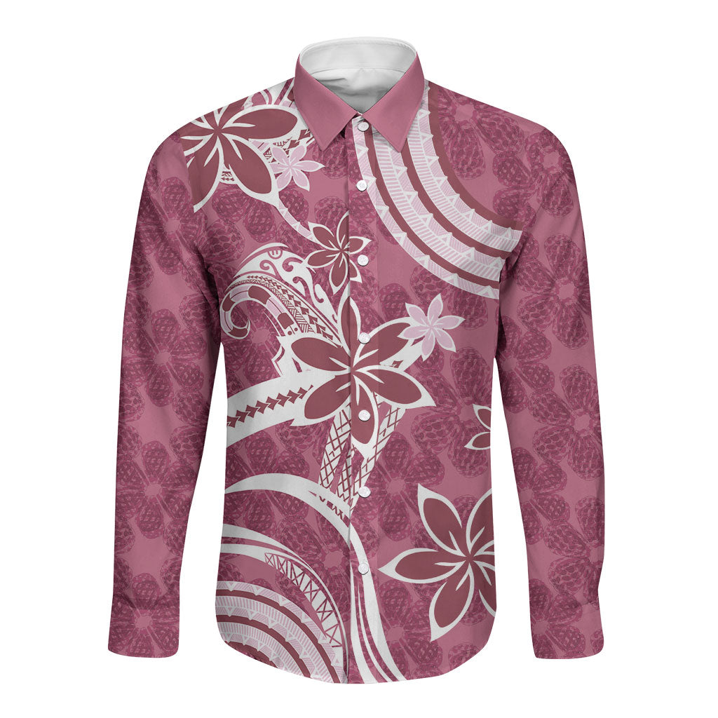 Hawaii Pupuala Plumeria Pink Long Sleeve Button Shirt Polynesian Pattern LT01 Unisex Pink - Polynesian Pride