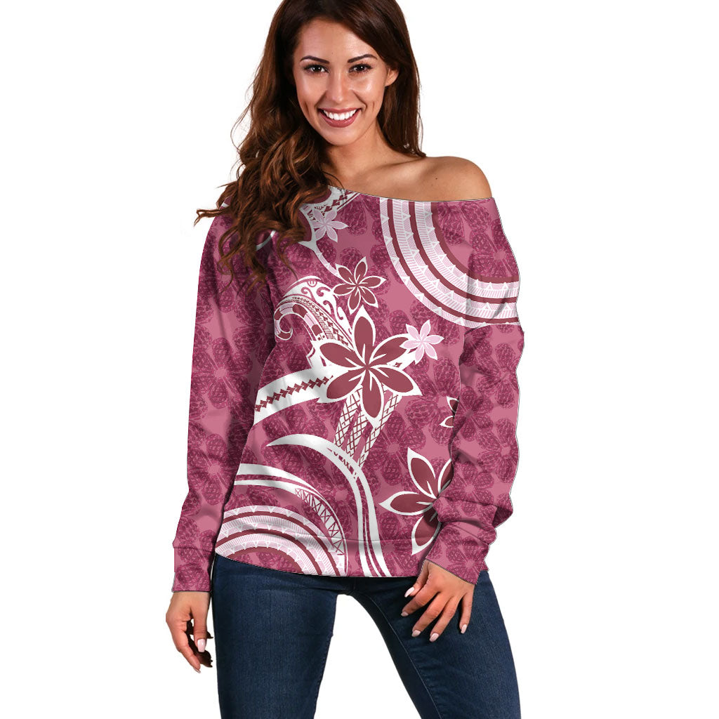 Hawaii Pupuala Plumeria Pink Off Shoulder Sweater Polynesian Pattern LT01 Women Pink - Polynesian Pride
