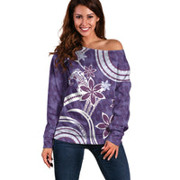 Hawaii Pupuala Plumeria Purple Off Shoulder Sweater Polynesian Pattern LT01 Women Purple - Polynesian Pride