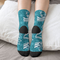 Hawaii Pupuala Plumeria Teal Crew Socks Polynesian Pattern LT01 - Polynesian Pride