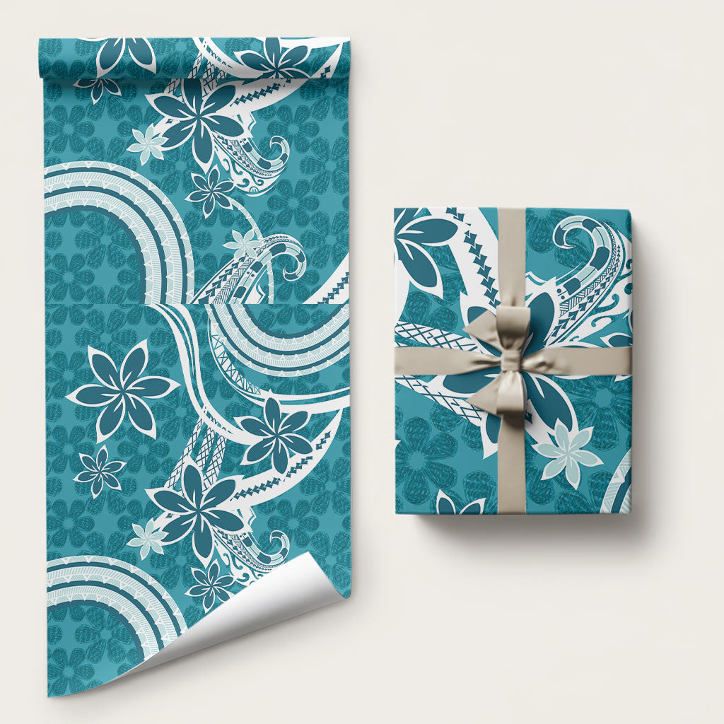 Hawaii Pupuala Plumeria Teal Wrapping Paper Polynesian Pattern