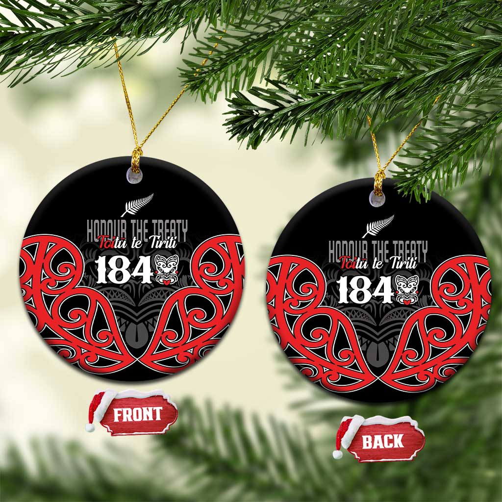 Toitu Te Tiriti 1840 Aotearoa Ceramic Ornament Stand Together Stand Stronger LT01 Circle Black - Polynesian Pride