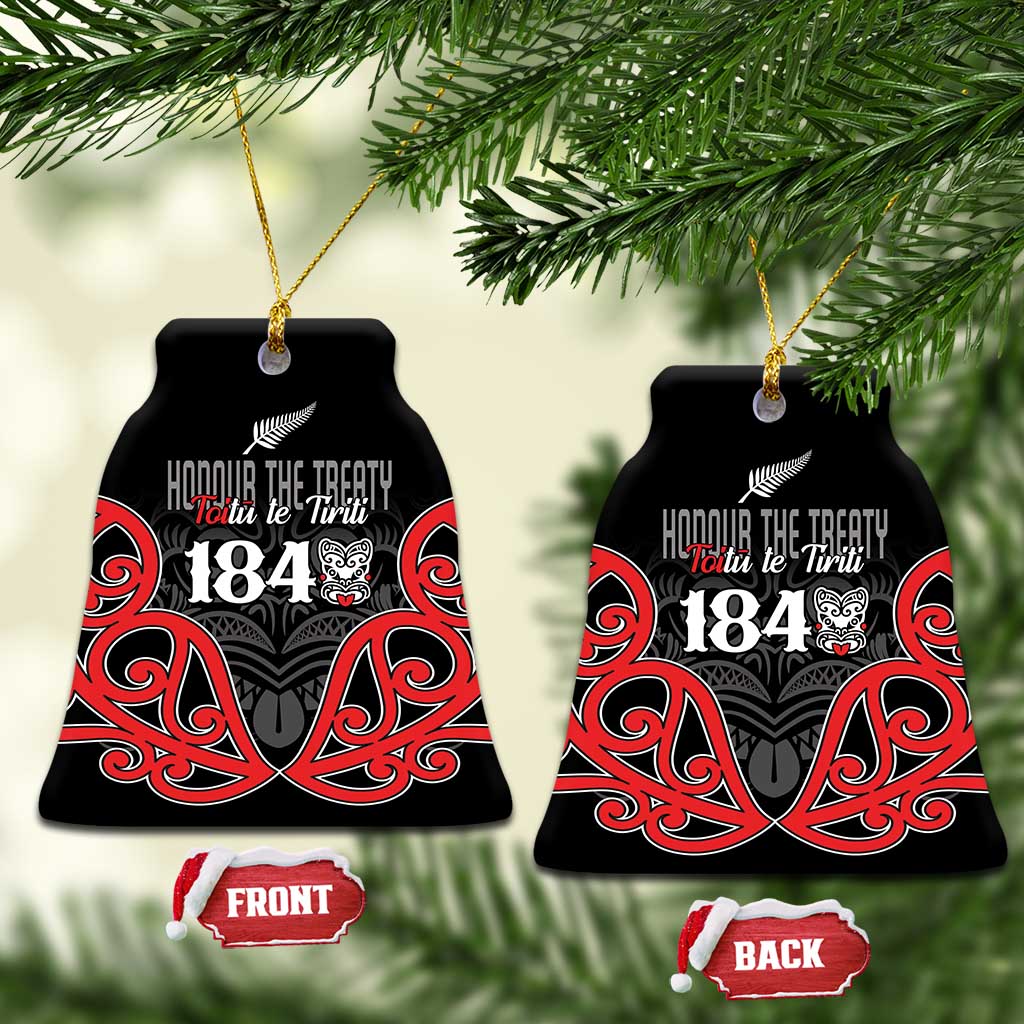 Toitu Te Tiriti 1840 Aotearoa Ceramic Ornament Stand Together Stand Stronger LT01 Bell Flake Black - Polynesian Pride