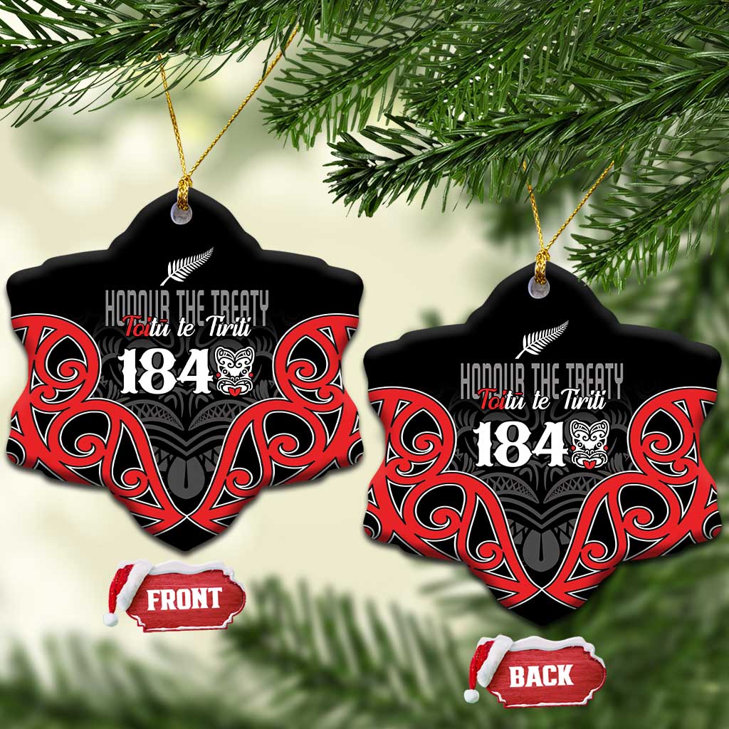 Toitu Te Tiriti 1840 Aotearoa Ceramic Ornament Stand Together Stand Stronger LT01 Snow Flake Black - Polynesian Pride