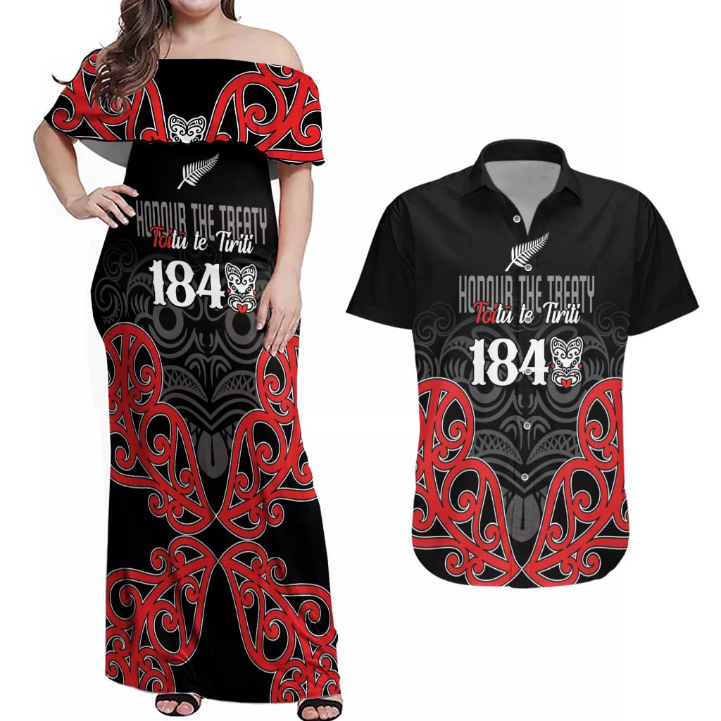 Toitu Te Tiriti 1840 Aotearoa Couples Matching Off Shoulder Maxi Dress and Hawaiian Shirt Stand Together Stand Stronger