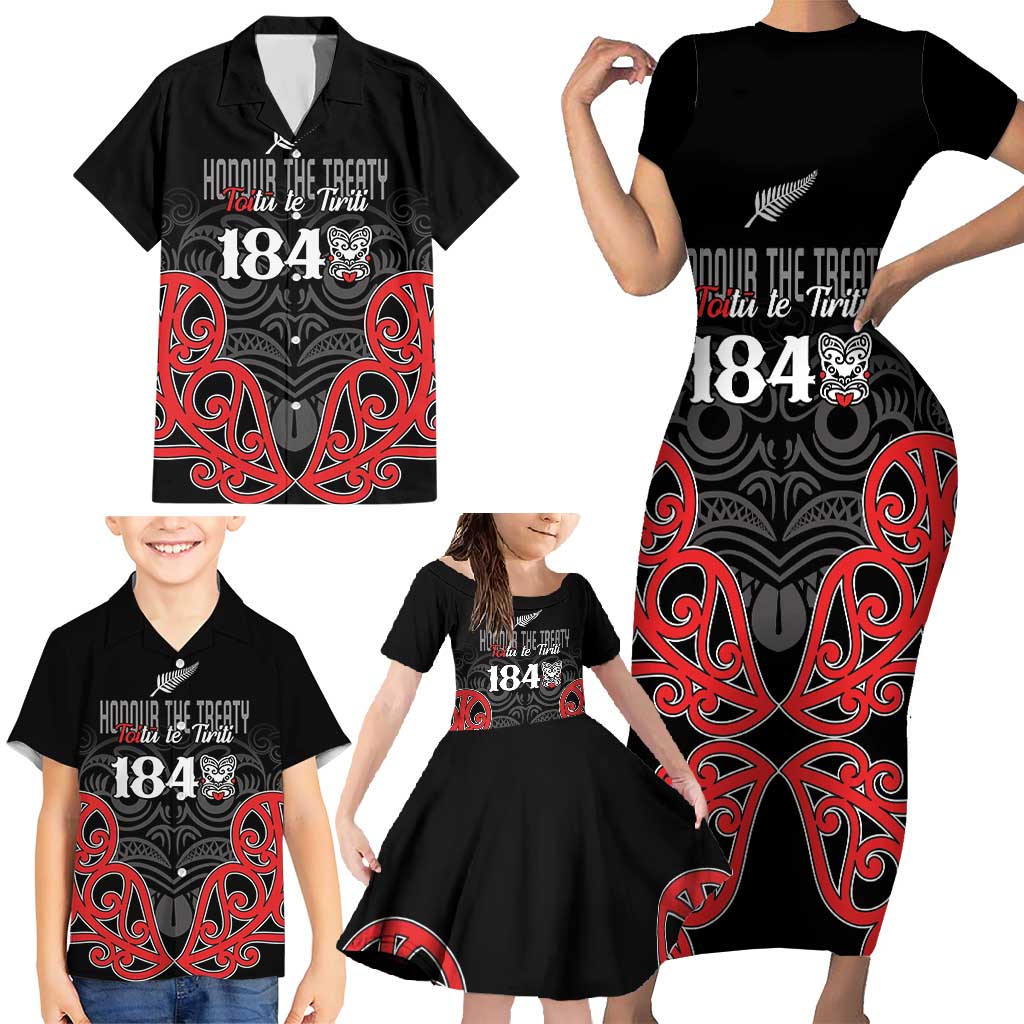 Toitu Te Tiriti 1840 Aotearoa Family Matching Short Sleeve Bodycon Dress and Hawaiian Shirt Stand Together Stand Stronger