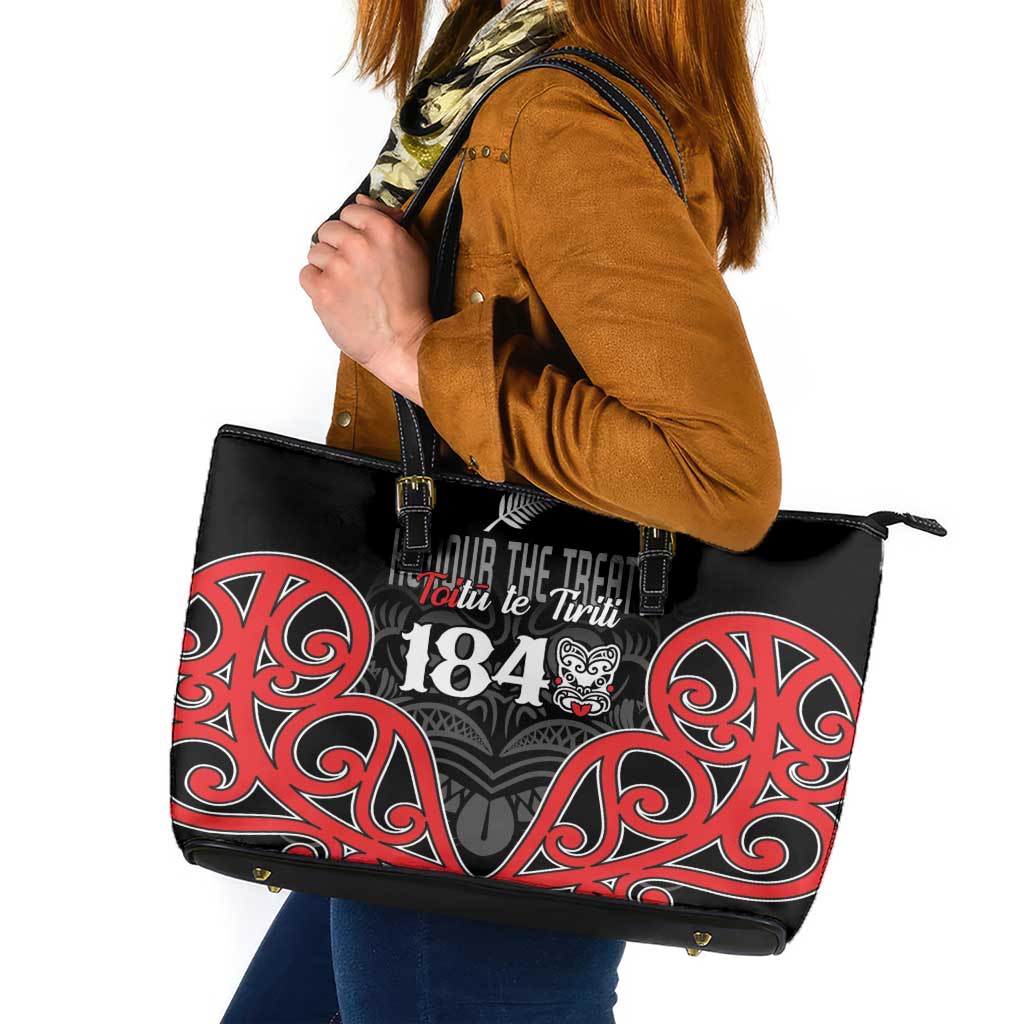 Toitu Te Tiriti 1840 Aotearoa Leather Tote Bag Stand Together Stand Stronger LT01 Black - Polynesian Pride