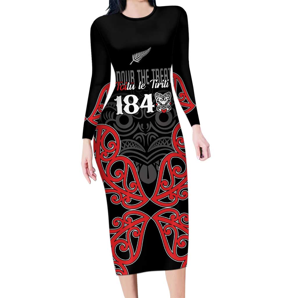 Toitu Te Tiriti 1840 Aotearoa Long Sleeve Bodycon Dress Stand Together Stand Stronger