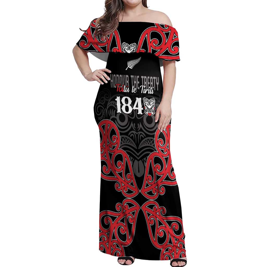 Toitu Te Tiriti 1840 Aotearoa Off Shoulder Maxi Dress Stand Together Stand Stronger LT01 Women Black - Polynesian Pride