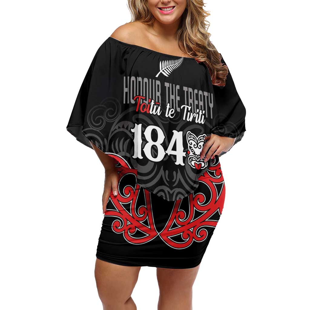 Toitu Te Tiriti 1840 Aotearoa Off Shoulder Short Dress Stand Together Stand Stronger LT01 Women Black - Polynesian Pride