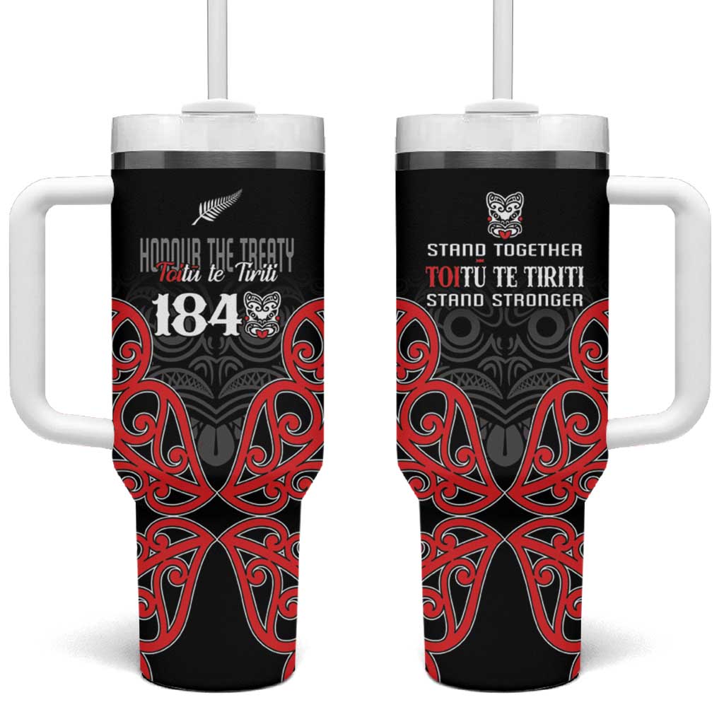 Toitu Te Tiriti 1840 Aotearoa Tumbler With Handle Stand Together Stand Stronger LT01 One Size: 40 oz Black - Polynesian Pride