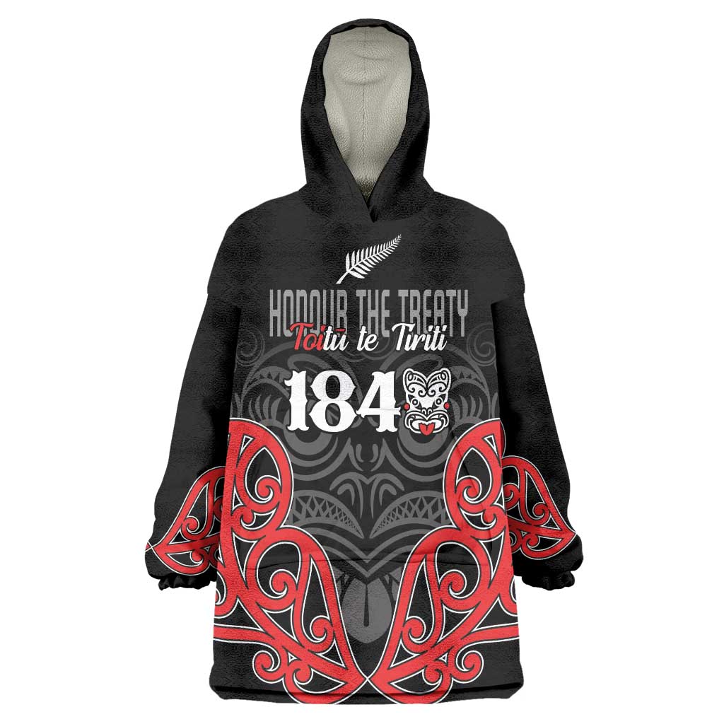 Toitu Te Tiriti 1840 Aotearoa Wearable Blanket Hoodie Stand Together Stand Stronger LT01 One Size Black - Polynesian Pride