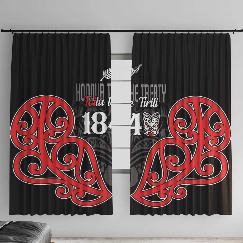 Toitu Te Tiriti 1840 Aotearoa Window Curtain Stand Together Stand Stronger LT01 With Hooks Black - Polynesian Pride