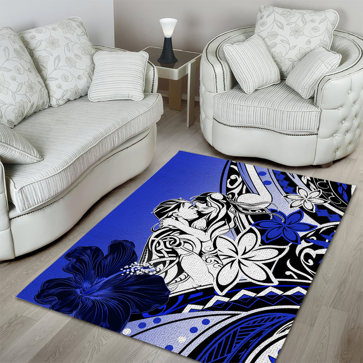 Polynesian Valentine Area Rug Couple Floral Unique Blue Version LT01 - Polynesian Pride