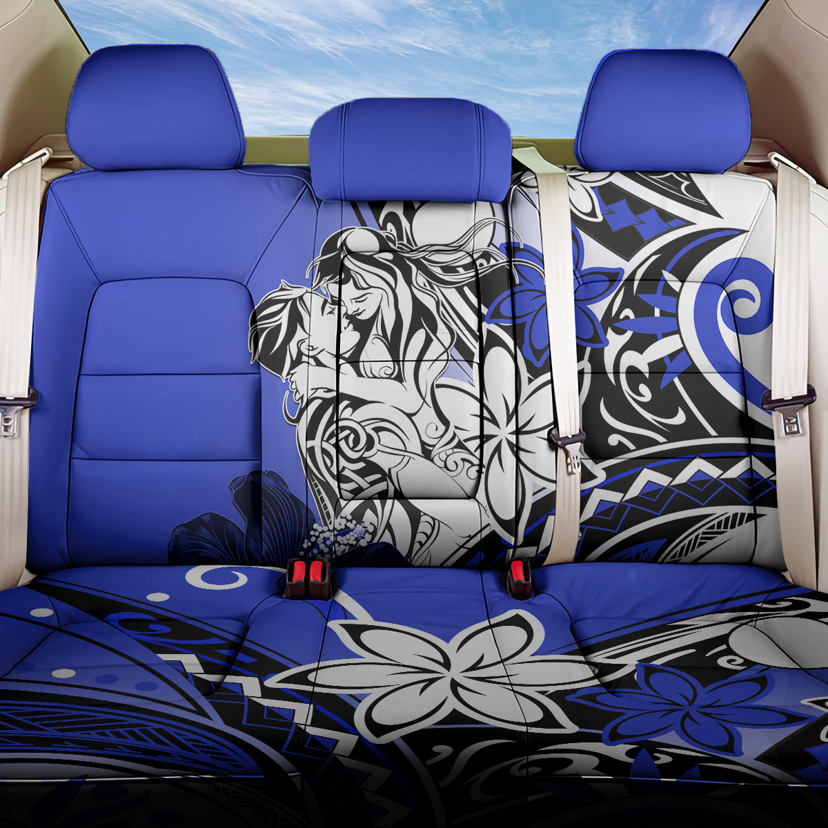 Polynesian Valentine Back Car Seat Cover Couple Floral Unique Blue Version LT01 One Size Blue - Polynesian Pride