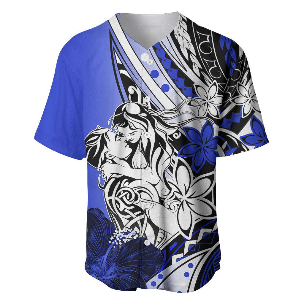 Polynesian Valentine Baseball Jersey Couple Floral Unique Blue Version LT01 Blue - Polynesian Pride