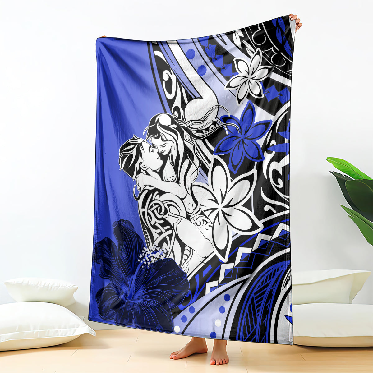 Polynesian Valentine Blanket Couple Floral Unique Blue Version LT01 Blue - Polynesian Pride